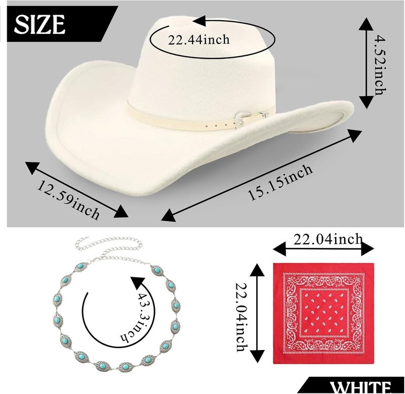 WOKNOW Classic Western Cowboy Hat for Men & Women, Felt Cowgirl Hat with Two Decorative Bands, ，Wide Brim， All-Season Wear - Image 2